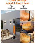 Electric Outdoor Patio Heater 1500W Infrared With 24H Timer And Remote Waterproof Quiet Portable 35 Inch Tower Space Heater showing heat settings