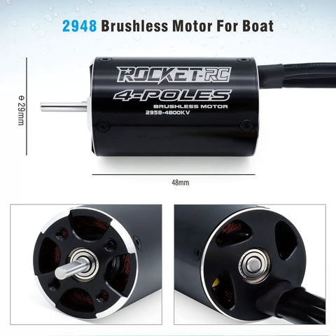 2948 4800KV Brushless RC Boat Motor, 4-Pole With Water Cooling Jacket, featuring durable build for 650-800mm hulls
