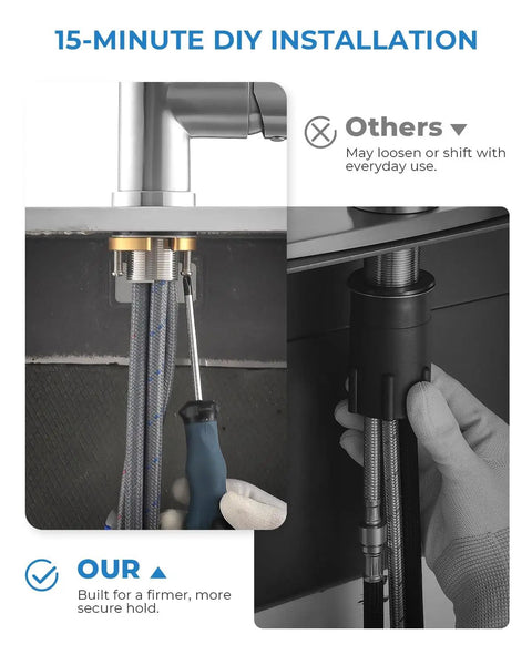 15-minute DIY installation of Top Shelf Stainless Steel Kitchen Faucet With Slick Pull Down Sprayer And Cold Forward Handle for secure setup.