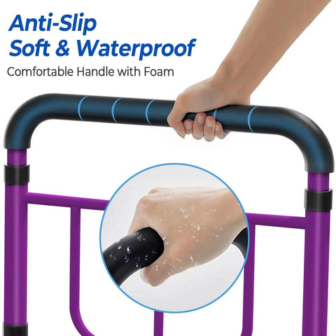Rock Solid Bed Rails For Elderly Safety With Tool Free Setup, Adjustable Design, Non Slip Ergonomic Handle, And Handy Storage Pocket; ASTM Approved, Supports Up To 380 Lbs, Ideal Bed Rail Guard For Seniors. Close-up of ergonomic handle with anti-slip foam.