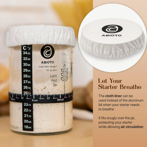 34 Oz Sourdough Starter Jar Kit With Metal Lid Silicone Spatula Feeding Tracker Extra Thermometer Strips And Breathable Covers
