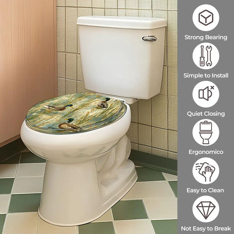 Round Quiet Close Replacement Toilet Seat featuring a decorative design, fitted on a standard toilet, easy to install.