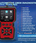 All Vehicle OBD2 Diagnostic Tool With Full Code Reading And Clearing, Engine Light Reset, Live Data Stream, and more features shown on screen.