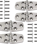 Front view of Laorde 316 stainless steel boat hatch hinges, 3 x 1.5 in, marine-grade, 4-pack with screws