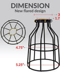 Industrial Black Pendant Light Cage Guard dimensions, flared design, 1.75" to 3" adjustable collar, metal construction