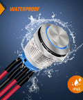 12mm Push Button Switch Kit 5 Pack With Pre Wired Harness LED Latching Round SPDT 4 Pin Waterproof Stainless Steel Self Locking