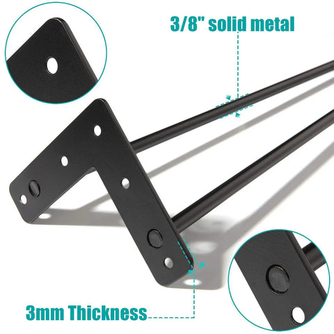 Close-up of 22 Inch Hairpin Leg Set For Coffee Tables Desks Nightstands And More Heavy Duty Satin Black Metal Two Rod Legs 3 Eighth Inch Dia