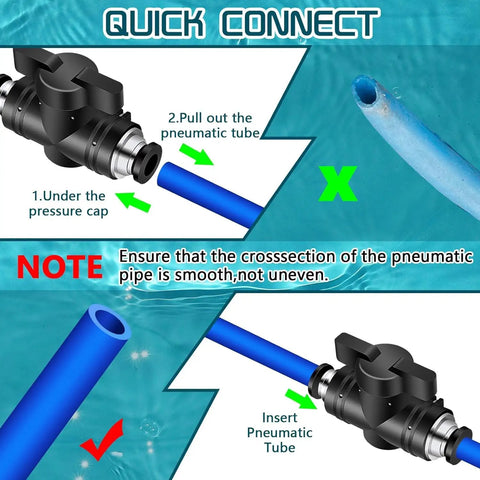 Diagram showing Pneumatic Ball Valve Push To Fittings Quick Connect Union For Air Hoses PVC Flow Control assembly steps.