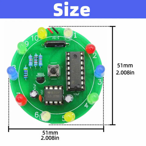 Two Pack Soldering Practice Kit With CD4017 And NE555 Chips for Lucky Wheel LED light projects, round board 51mm size