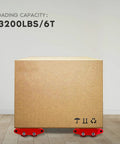 XCFDP Heavy Duty Machinery Skates 6 Ton Moving Dollies showing a cardboard box supported by red swivel casters for easy transport.