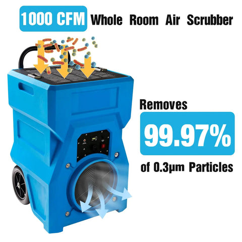 Beast Heavy Duty 1000 CFM Portable Industrial Air Purifier With True HEPA Filter 1 HP Motor 2 Speed Handle And Wheels Negative Air Scrubber