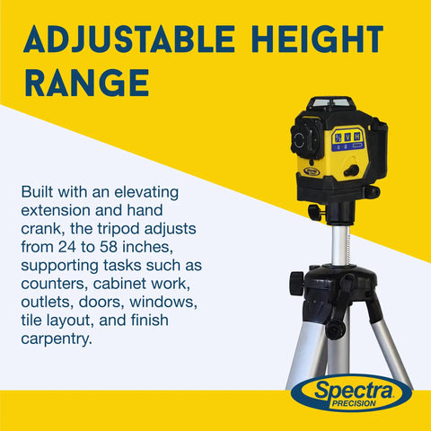 No Sweat Light Duty Aluminum Tripod For Point And Line Laser Levels featuring adjustable height from 24 to 58 inches.