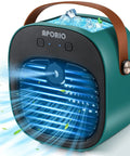 Rechargeable Portable Personal Air Cooler With 5200mAh Battery, 3 Speeds, 5 To 10 Hours Run Time, Quiet Desk Cooling Fan For Home, Bedroom, Travel, And Office, featuring blue airflow and top ice compartment
