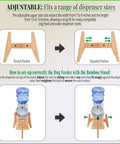 Image showing the adjustable Top Shelf Bamboo Dog Food And Water Dispenser Stand For Medium Dogs with dispenser setup steps.