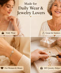 Collage featuring women using 12 Pack Magnetic Necklace Clasp Extenders In Gold And Silver Easy Lobster Closure Converters