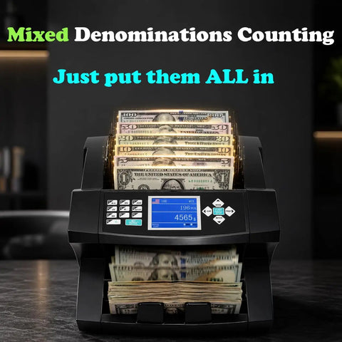 Mixed Denomination Cash Counter And Money Counting Machine With IR Image UV MG DD Counterfeit Detection Bill Value Counter