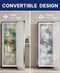Your Go To Kitchen Game Changer 7 Cubic Foot Convertible Upright Freezer And Refrigerator In Silver, showcasing fridge and freezer settings.