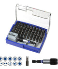 Heavy Duty 51 Piece Specialty Driver Bit Set With Rock Solid S2 Steel Construction And Smart Magnetic Holder, organized in a blue case.