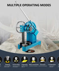 Industrial Grade 3 Ton Arbor Press With Ratchet Lever And Handwheel Quick Lift Frame For Punching Bending Riveting And Bearing Installations, shown in blue.
