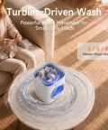 Slim Portable Mini Washer That Crushes Small Loads Without The Hassle A Real Game Changer For Dorm Life And Weekend Trips With Snappy USB C Charge on a table with water movement.