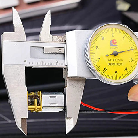 Caliper measuring a Six-Pack Mini N20 Gear Motor, 3V To 6V DC High Torque Micro Motor with full metal gearbox for DIY projects