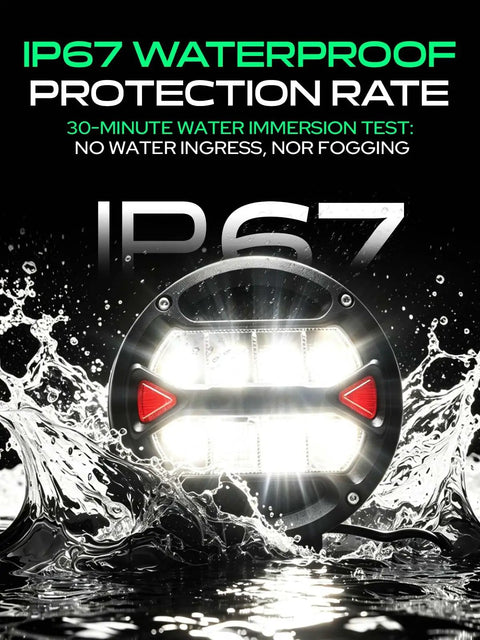 5.5 Inch LED Pod Lights Driving Beam, 40W Off Road Lights With 400 Lumens, Rugged LED Light Bar For Trucks, ATVs, UTVs, Dirt Bikes, Boats, And More, Built For Night Rides And Tough Jobs. IP67 waterproof pod light shown in water splash test