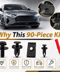 Straight Up Heavy Duty 90 Piece Auto Fastener Kit With Removal Tool Secures Engine Splash Shields Fender Wells And Bumpers Smoothly showing bolts, clips, and tool.