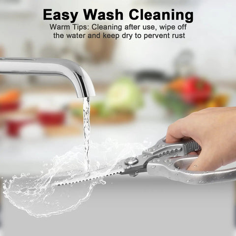 Heavy Duty Kitchen Scissors Multi Purpose Shears For Chicken Poultry Fish Meat And Herbs Dishwasher Safe With Non Slip Grips Extra Thick 3.5 mm Blades Built Tough For Everyday Kitchen Snipping, rinsed under tap