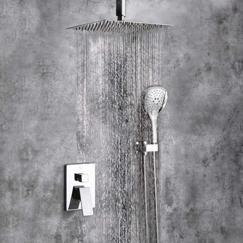 Ceiling Mount Shower Faucet Set Chrome With 10 Inch Rain Shower Head Handheld Spray Single Handle Trim Kit And Rough In Valve For A Legit Spa Like Upgrade