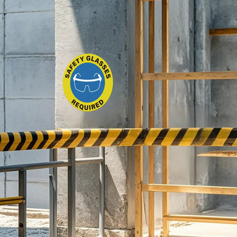 Installed Five Pack Safety Glasses Required Signs 17 by 17 Inches Self Adhesive Vinyl Waterproof Eye Protection Caution Warning Signage
