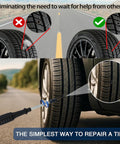 Self Service Tire Plug Kit With Screw Type Plugs And Compact Screwdriver demonstrating tire repair on road