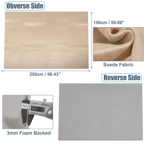 Front view of X AUTOHAUX suede headliner fabric sheet, foam-backed beige, 250 cm × 150 cm for automotive interior trim.