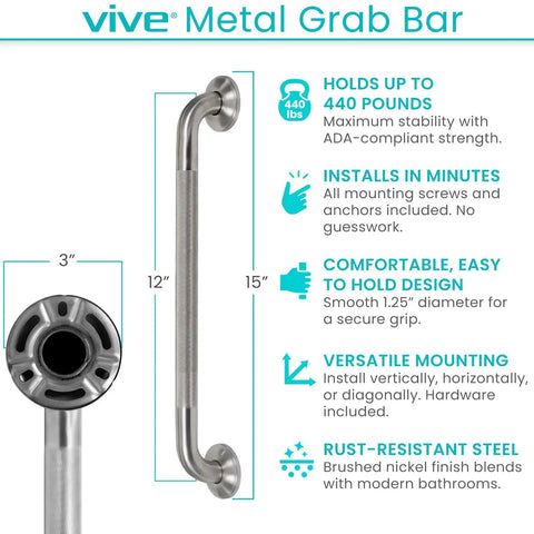 Grab Bar For Showers You Can Trust, Antislip Handrail For Seniors, Heavy Duty Shower Handles, Stainless Steel, Brushed Nickel
