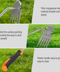 Heavy Duty Five Tooth Weeding Tool for Vegetables and Backyard Gardens, featuring all steel head and rubber grip handle.