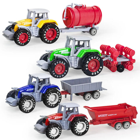 4 Pack Farm Tractor Toys With Trailers Die Cast Tractors And Trucks Set For Kids Ages 3 4 5 6 7 8 Detachable Alloy Farm