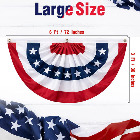 Image showing Large Size 3x6 Ft Pleated American Bunting Flags Outdoor Set, USA Patriotic Banner Decor in Red White and Blue