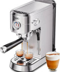 Barista Grade Espresso Machine With Milk Frother For Home Use, 20 Bar Pump, Stainless Steel Build shown from side