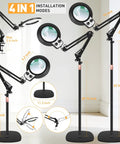 4-in-1 installation modes for 2 In 1 Floor Magnifying Glass With Light And Stand, Dual Knob Dimmable 12X And 30X Large Lighted Magnifier