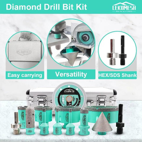 Pro Grade All In One Diamond Hole Saw Kit For Tile 6 To 100mm With Cutting Disc 13 Piece Set For Porcelain Tile Ceramic Granite