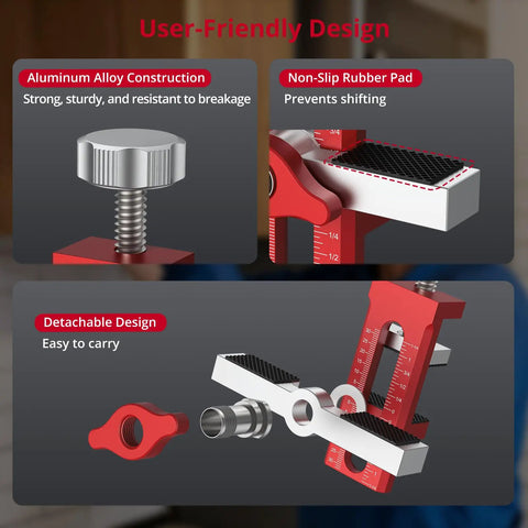 Adjustable Cabinet Door Installation Jig Featuring Dual Imperial And Metric Markings Dead Nuts Accurate Mounting Positioning Tool For Home Renovations Solid Aluminum Frame highlights aluminum construction and rubber pad.