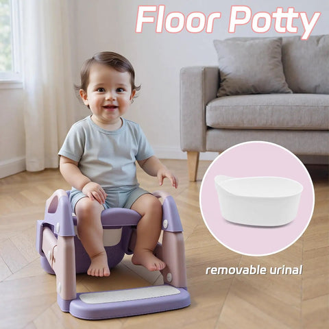 Game Changing 3-In-1 Toddler Potty Training Seat And Foldable Potty Chair With Step Stool, Adjustable Height For Little Champs, No Fuss Cleanup, Ultra Comfy Bathroom Helper Pink Purple