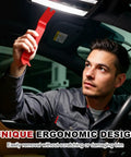 Person using a non-scratch pry tool from the No Fuss 18 Piece Auto Trim Removal Kit while working on a vehicle interior.
