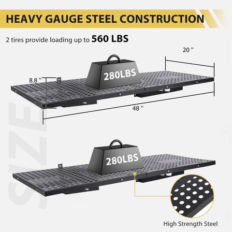 Illustration of 2 Pack 2x4 Foot Wall Mounted Garage Shelves With 4 Hooks Tough As Nails Heavy Duty Storage Racks and dimensions