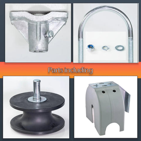 Cantilever Gate Rollers With Nylon Sliding Rollers And Covers For 4 Inch Round Posts And 2 3 8 Inch Or 2 1 2 Inch OD Chain Link Gate Frames Smooth Quiet Operation No Fuss Easy Install Durable Gate Rollers Pack Of 1 showing different parts including metal brackets and nylon roller