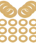 Check out this awesome kit of 50 premium M12x24x2mm flat copper gaskets perfect for sealing heavy-duty fastening tasks and solid electrical connections while handling tough environments with total ease., brass flat washers arranged in a 50-piece set