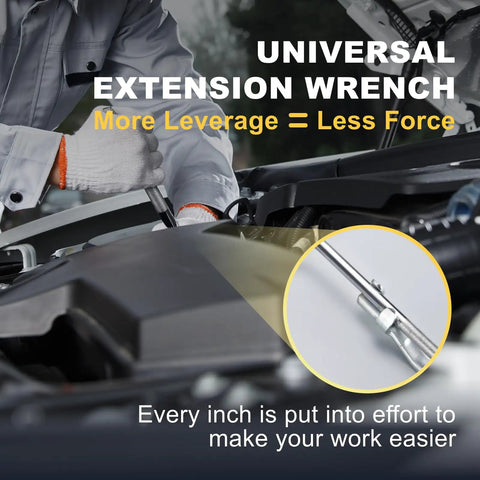 Mechanic using 2 Piece Wrench Extender Tool Set With Slim 13.4 Inch Design For Easy Leverage And Quick Access under car hood.