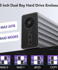 3.5 inch Dual Bay USB C RAID Enclosure Fits 2.5 Or 3.5 SATA Drives With Cooling Fan Expands Storage To 48TB