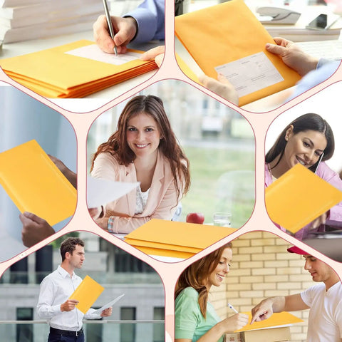 Collage of people using Kraft Bubble Mailers 6x10 Outer, 6x9 Usable Inner, 100 Pack Self Seal Padded Envelopes for shipping.