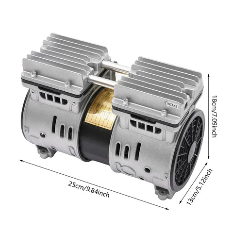 Industrial Oil Free Piston Vacuum Pump Air Compressor 370W Double Cylinder Heavy Duty Airless Design Up To 8 Bar High Pressure With Filter For Reliable Suction And Compression Great Performance