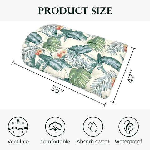 Waterproof Hammock Egg Chair Cushion For Indoor Outdoor Use Hanging Basket Chair Pad For Patio And Garden Large 90x120cm 35x47in Navy Green Cozy Back Pillow Pad For Outdoor Relaxation, palm leaf pattern